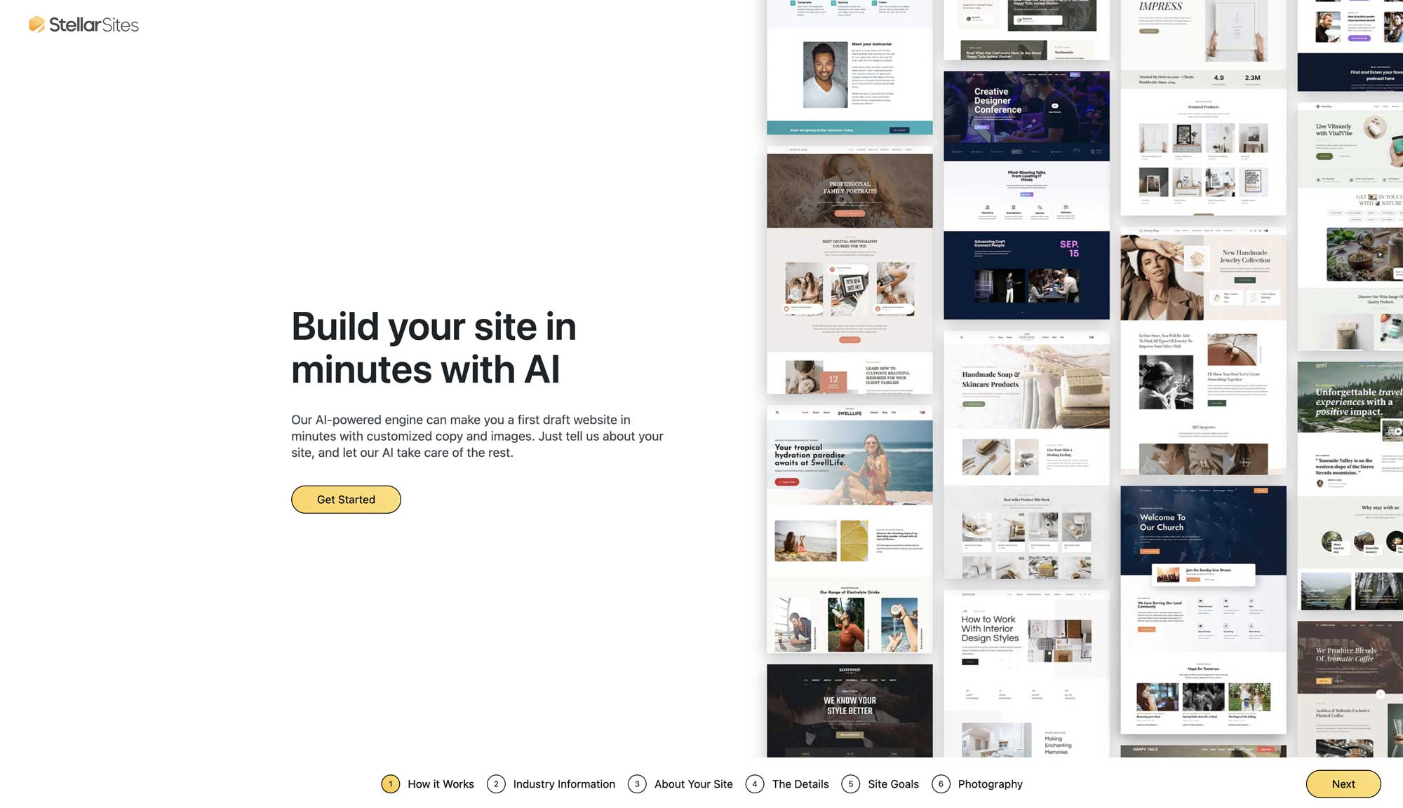 Alt text: Website design interface showcasing AI-powered site creation options.